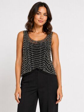 Endless Rose Sheer Black Pearl Beaded Tank Top Womens Size Small